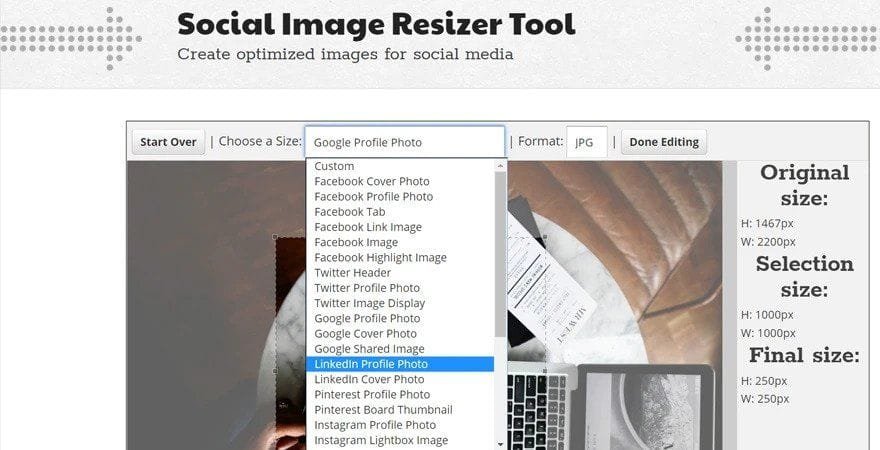 Social Image Resizer Tool